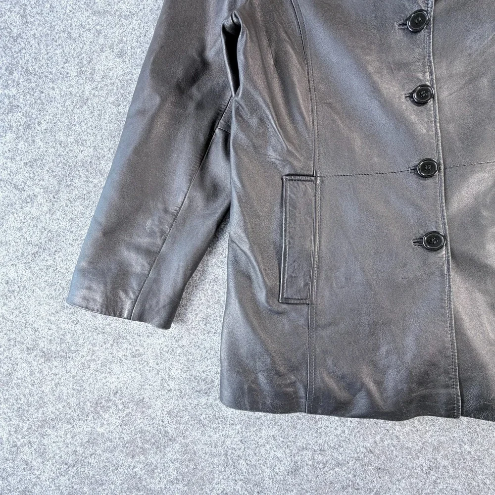 Y2K‎ OutBrook Genuine Leather Blazer Jacket Womens L Black Button-Front Outdoor